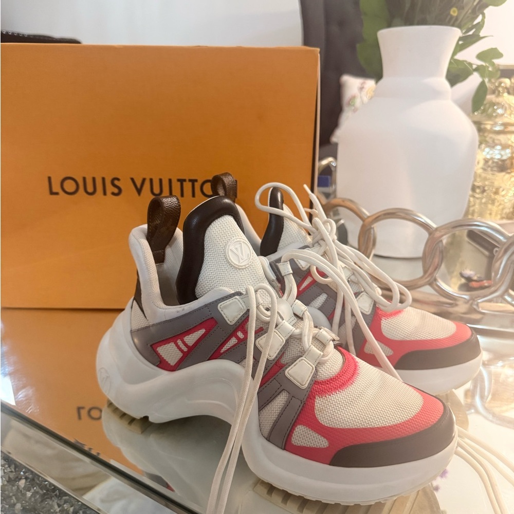 Louis Vuitton White Pink Gray LV Archlight-style Sneakers